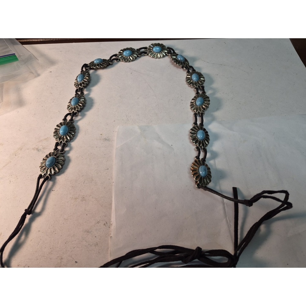 Turquoise Like  Belt / Necklace Made In China Tag Heavy Weight Tied With Strings